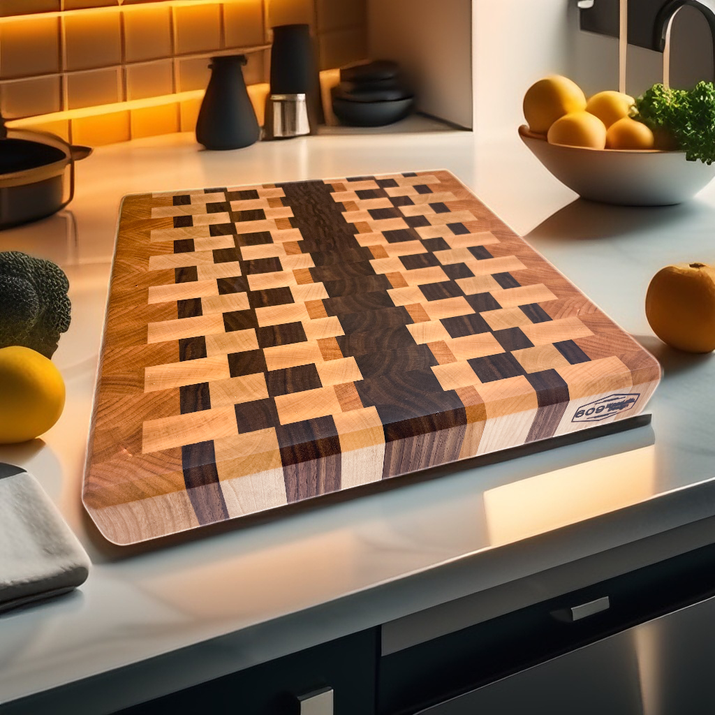 Striped Pattern End Grain Chopping Block